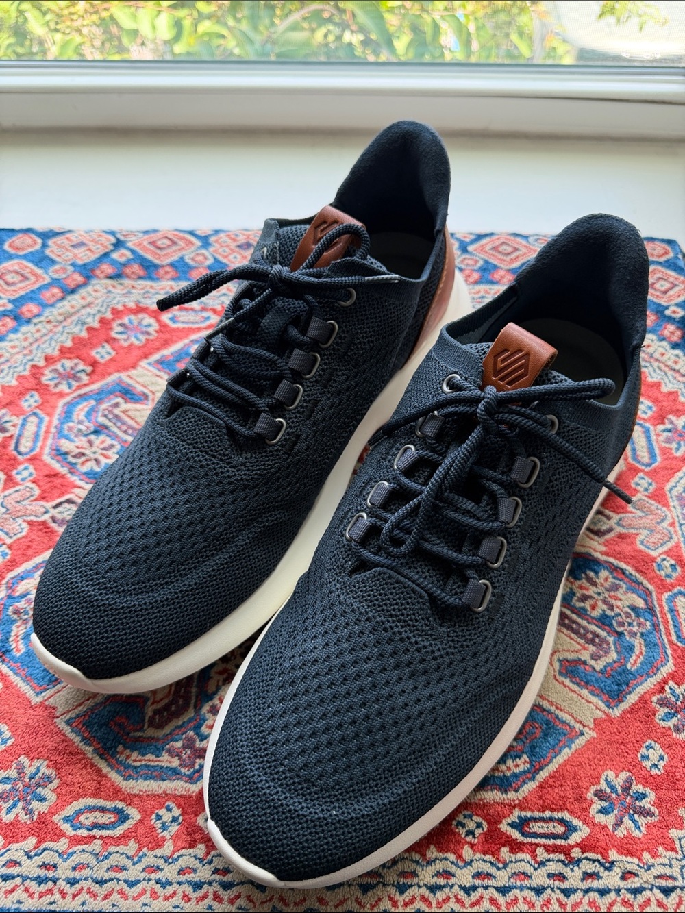 Johnston & Murphy Amherst 2.0 Men's Navy Knit Sneakers with Brown Pull Tab